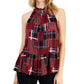 Tommy Hilfiger Top Feminino Xadrez Gola Alta Peplum Bainha Vermelho Tamanho X-G