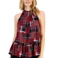 Tommy Hilfiger Top Feminino Xadrez Gola Alta Peplum Bainha Vermelho Tamanho X-G