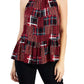 Tommy Hilfiger Top Feminino Xadrez Gola Alta Peplum Bainha Vermelho Tamanho X-G