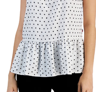 Tommy Hilfiger Blusa Feminina Estampada Sem Mangas com Bainha Peplum Branca