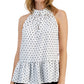 Tommy Hilfiger Blusa Feminina Estampada Sem Mangas com Bainha Peplum Branca
