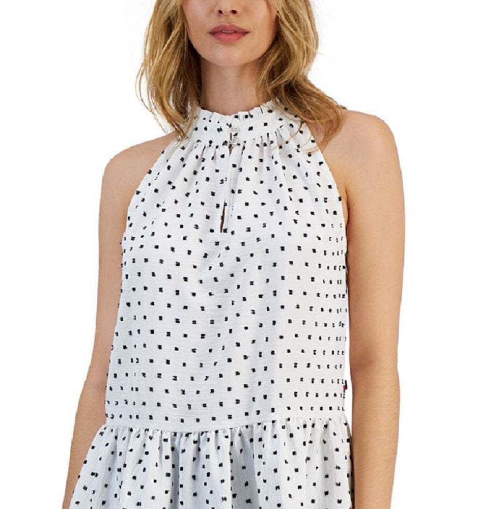 Tommy Hilfiger Blusa Feminina Estampada Sem Mangas com Bainha Peplum Branca