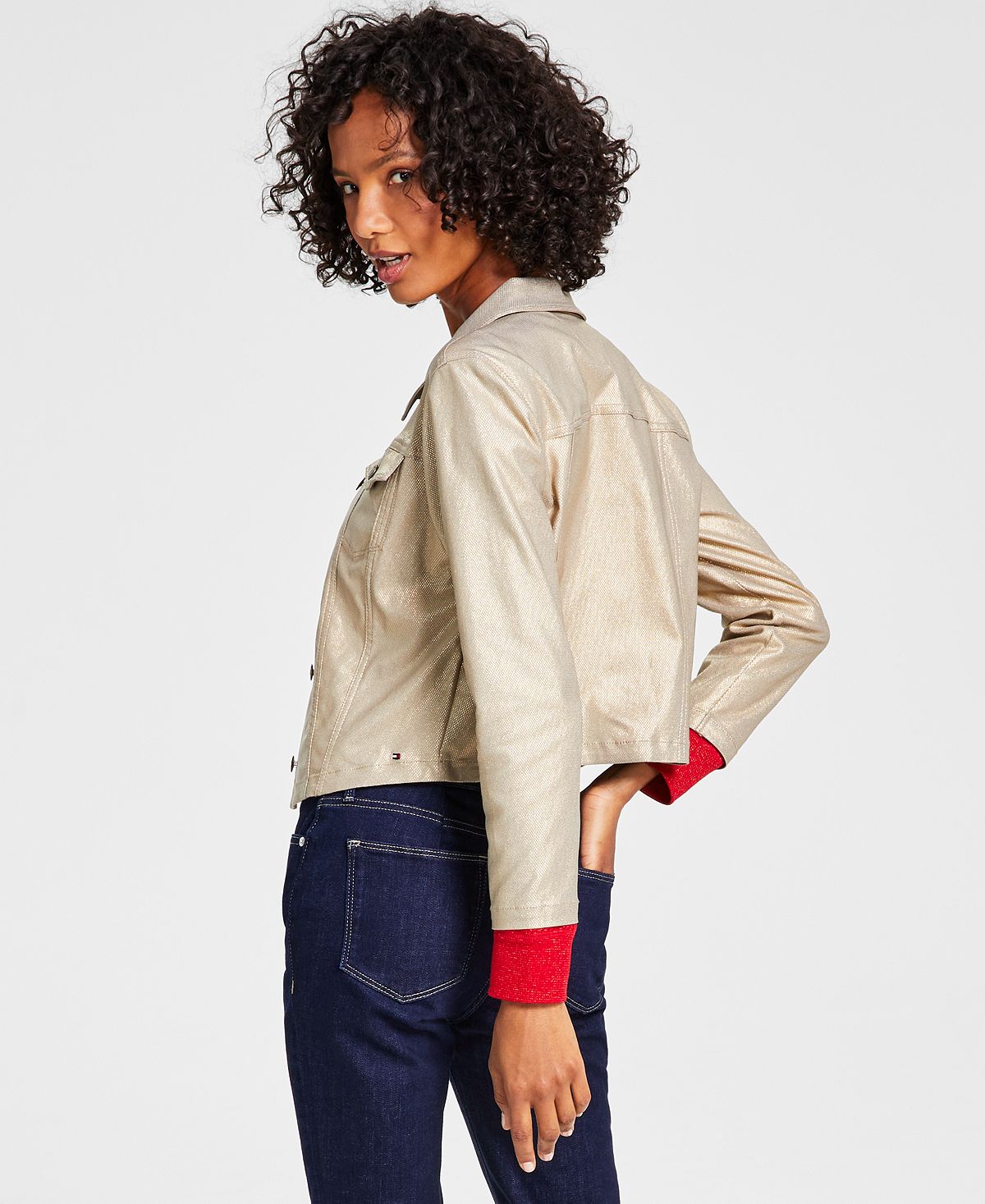 Jaqueta Trucker Cropped Tommy Hilfiger Feminina Amarela Tamanho X-G