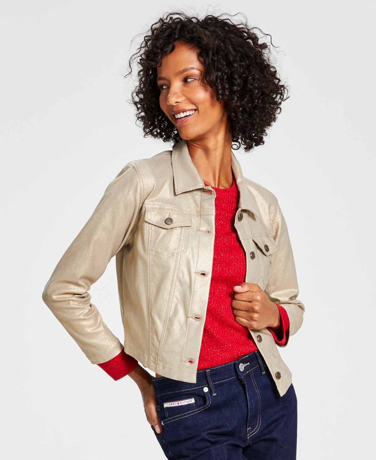 Jaqueta Trucker Cropped Tommy Hilfiger Feminina Amarela Tamanho X-G