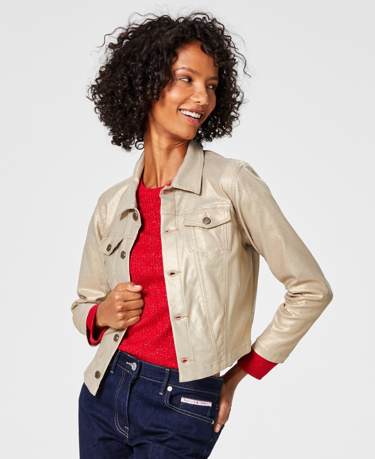 Jaqueta Trucker Cropped Tommy Hilfiger Feminina Amarela Tamanho Médio