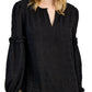 Blusa Tommy Hilfiger Feminina Texturizada com Manga e Babados, Preta, Tamanho X-S