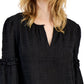Blusa Tommy Hilfiger Feminina Texturizada com Manga e Babados, Preta, Tamanho X-S