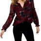 Tommy Hilfiger Blusa Feminina Patchwork Xadrez Manga Babados Vermelha Tamanho XG