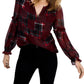Tommy Hilfiger Blusa Feminina Patchwork Xadrez Manga Babados Vermelha Tamanho XG