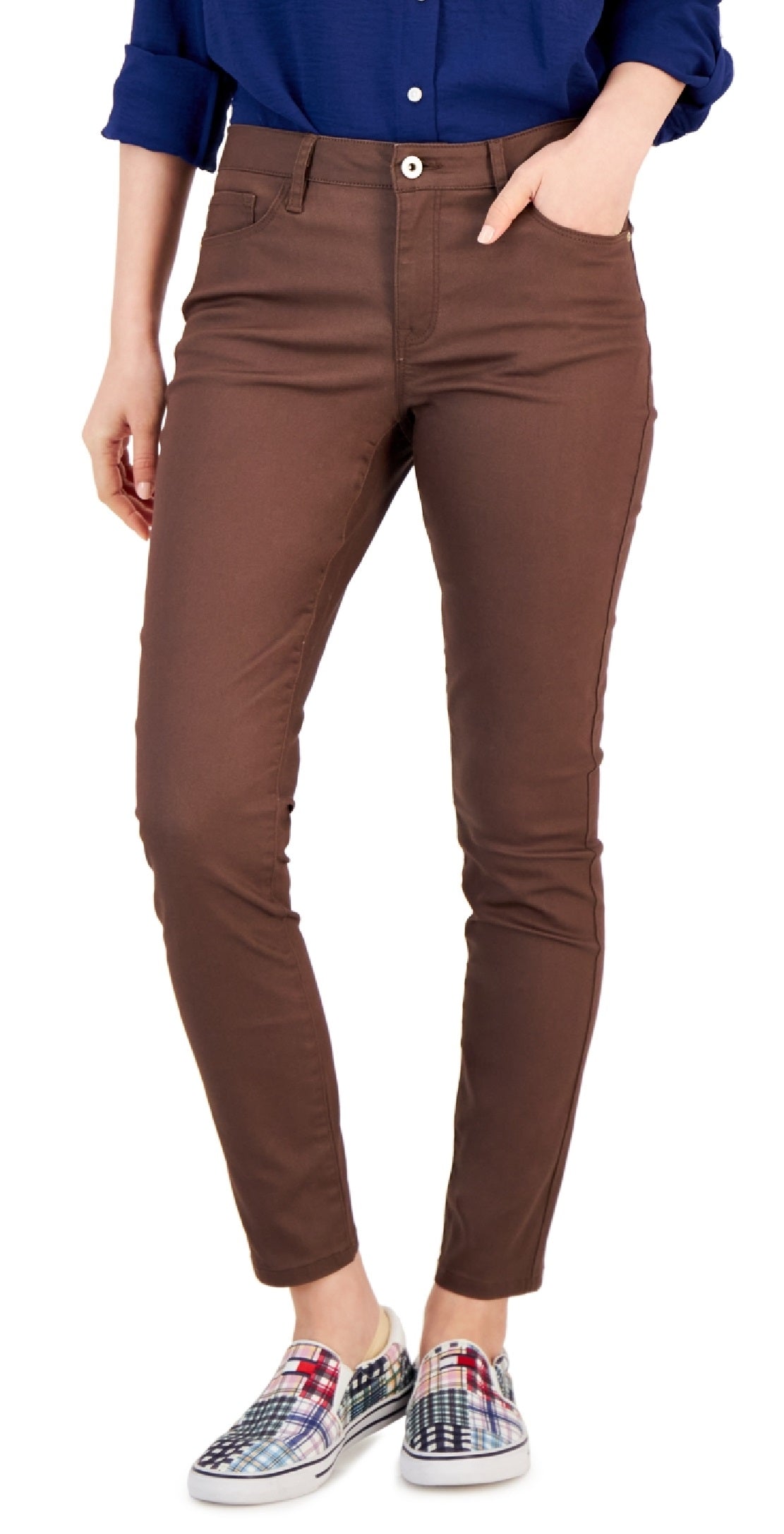 Calça jeans skinny com revestimento Tommy Hilfiger feminina marrom
