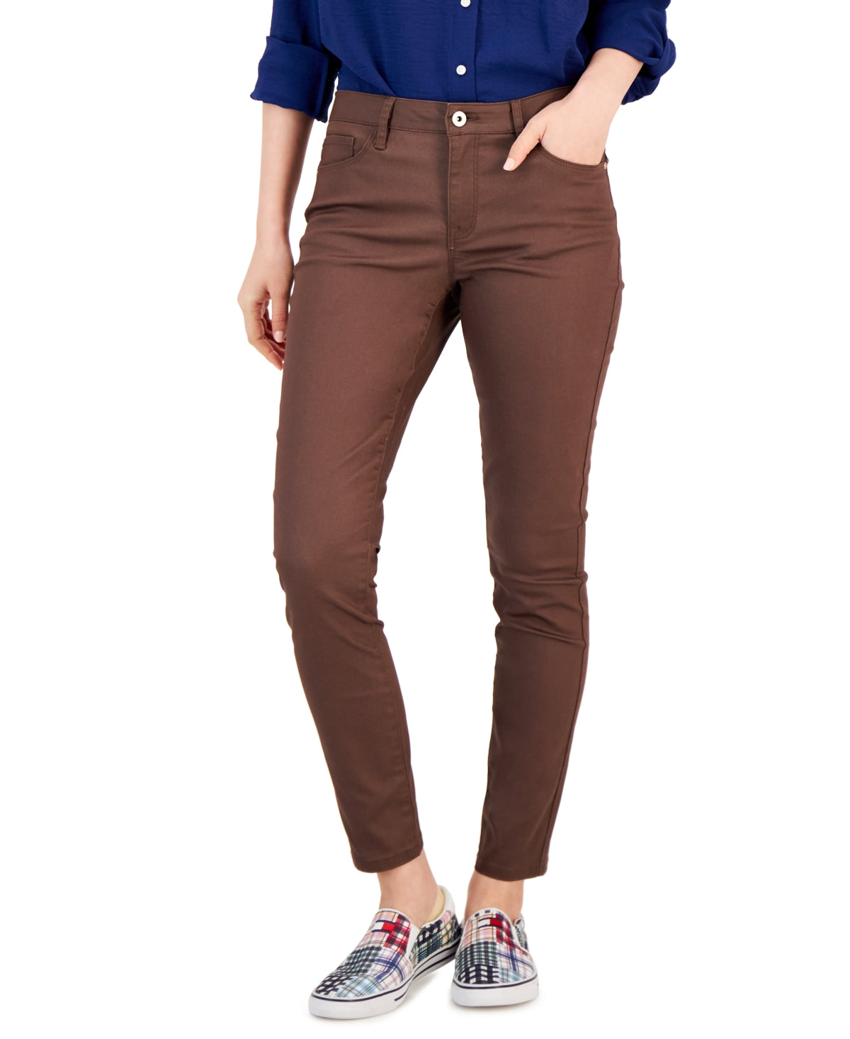 Calça jeans skinny com revestimento Tommy Hilfiger feminina, marrom, tamanho 8