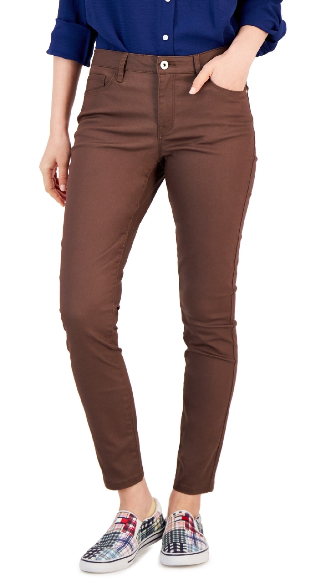 Calça jeans skinny com revestimento Tommy Hilfiger feminina marrom