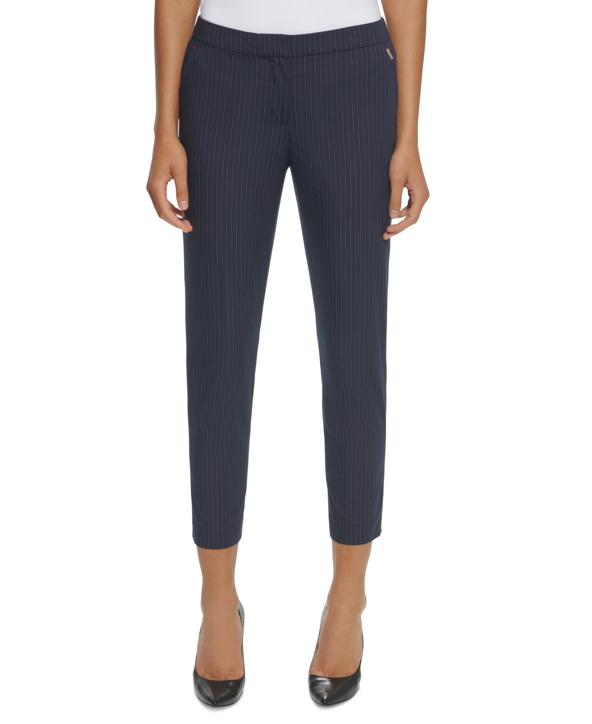 Calça Sloane listrada feminina Tommy Hilfiger, azul, tamanho 14