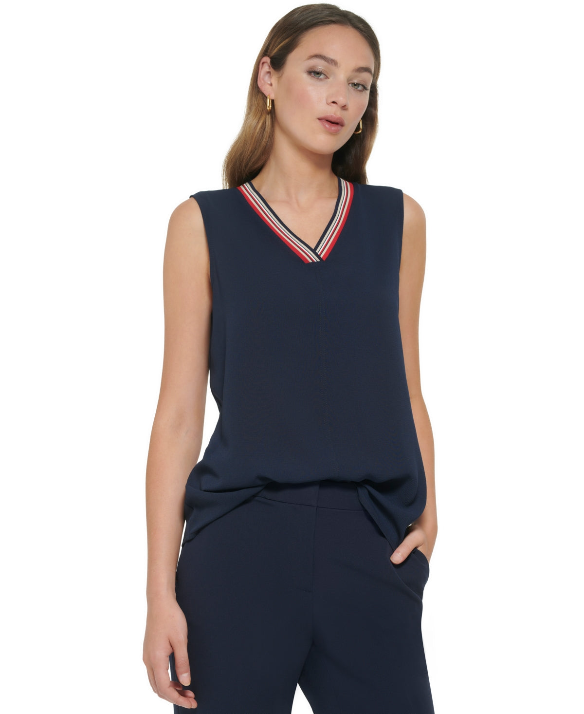 Tommy Hilfiger Blusa Iconic de Crepe Bubble Sem Mangas Feminina Azul Tamanho X-G