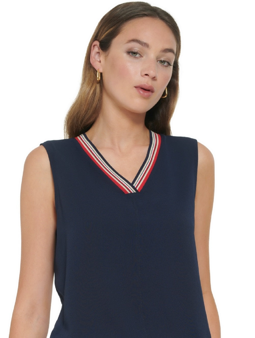 Tommy Hilfiger Blusa Iconic de Crepe Bubble Sem Mangas Feminina Azul Tamanho X-G