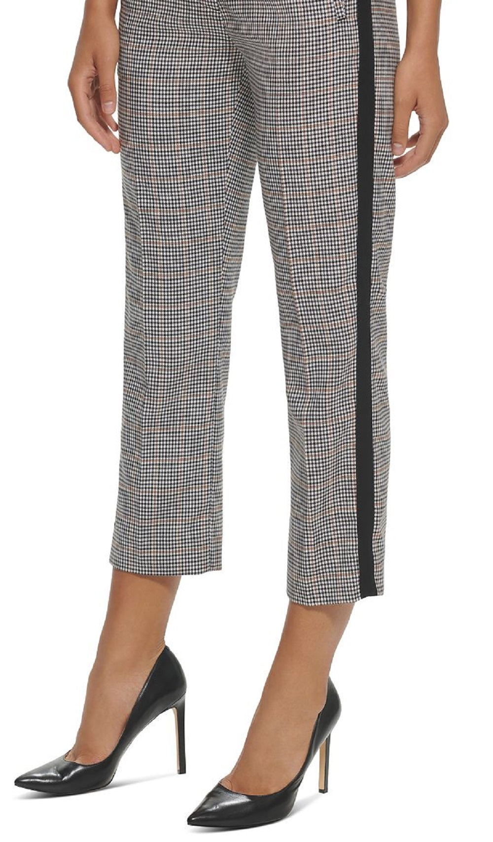 Calça reta feminina Tommy Hilfiger estampada com listras laterais, preta, tamanho 12