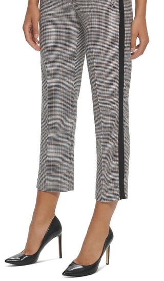 Calça reta feminina Tommy Hilfiger estampada com listras laterais, preta, tamanho 12