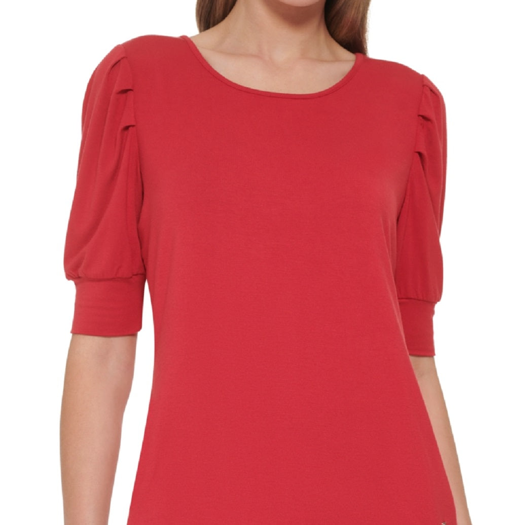 Tommy Hilfiger Blusa Feminina Manga Curta Plissada Ombro a Ombro Vermelho Tamanho Grande