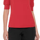 Tommy Hilfiger Blusa Feminina Manga Curta Plissada Ombro a Ombro Vermelho Tamanho Grande