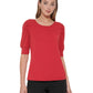 Tommy Hilfiger Top Feminino com Manga Cotovelo e Ombro Plissado Vermelho Tamanho Médio