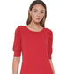 Tommy Hilfiger Top Feminino com Manga Cotovelo e Ombro Plissado Vermelho Tamanho Médio