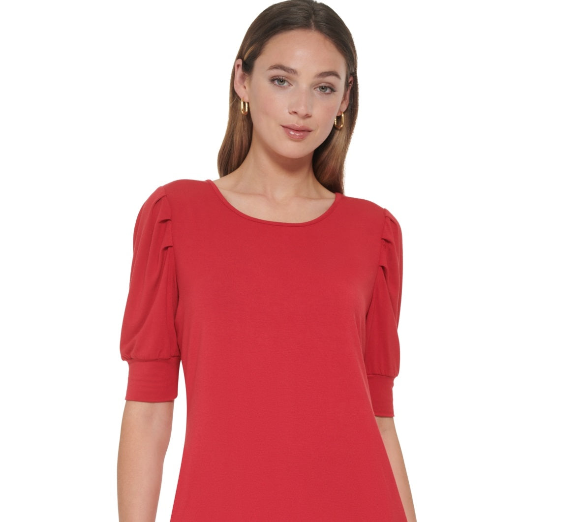 Tommy Hilfiger Top Feminino com Manga Cotovelo e Ombro Plissado Vermelho Tamanho Médio