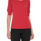 Tommy Hilfiger Top Feminino com Manga Cotovelo e Ombro Plissado Vermelho Tamanho Médio