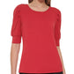 Tommy Hilfiger Top Feminino com Manga Cotovelo e Ombro Plissado Vermelho Tamanho P
