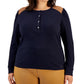Tommy Hilfiger - Blusa Henley Feminina de Camurça Sintética Azul Tamanho 1X