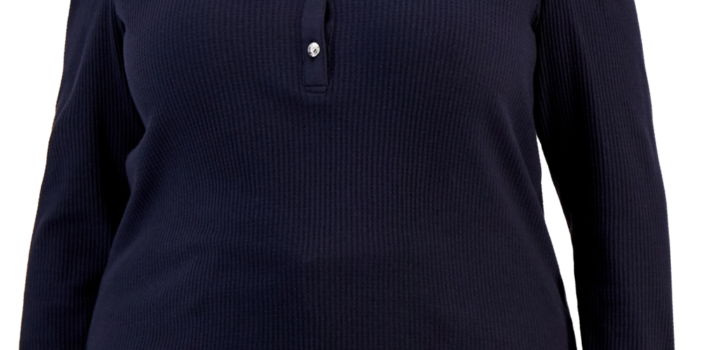 Tommy Hilfiger - Blusa Henley Feminina de Camurça Sintética Azul Tamanho 1X
