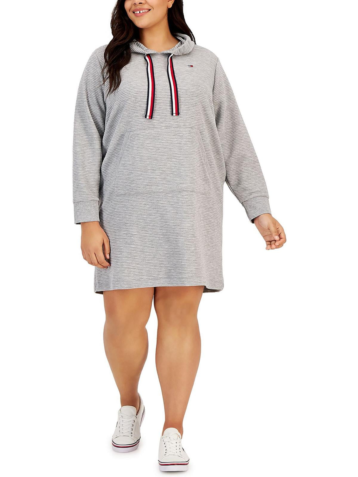 Vestido com capuz feminino Tommy Hilfiger Ottoman cinza tamanho 1X