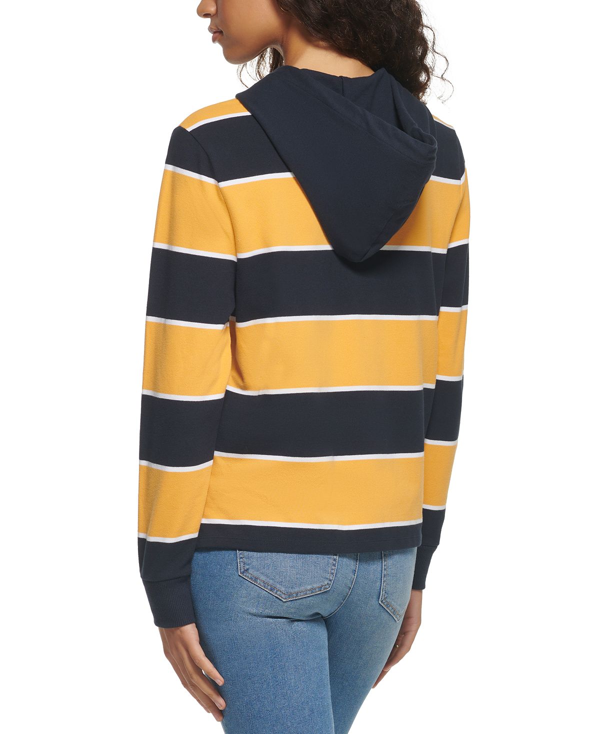 Tommy Hilfiger Rugby Stripe Manga Longa com Capuz Feminino Azul Tamanho Grande