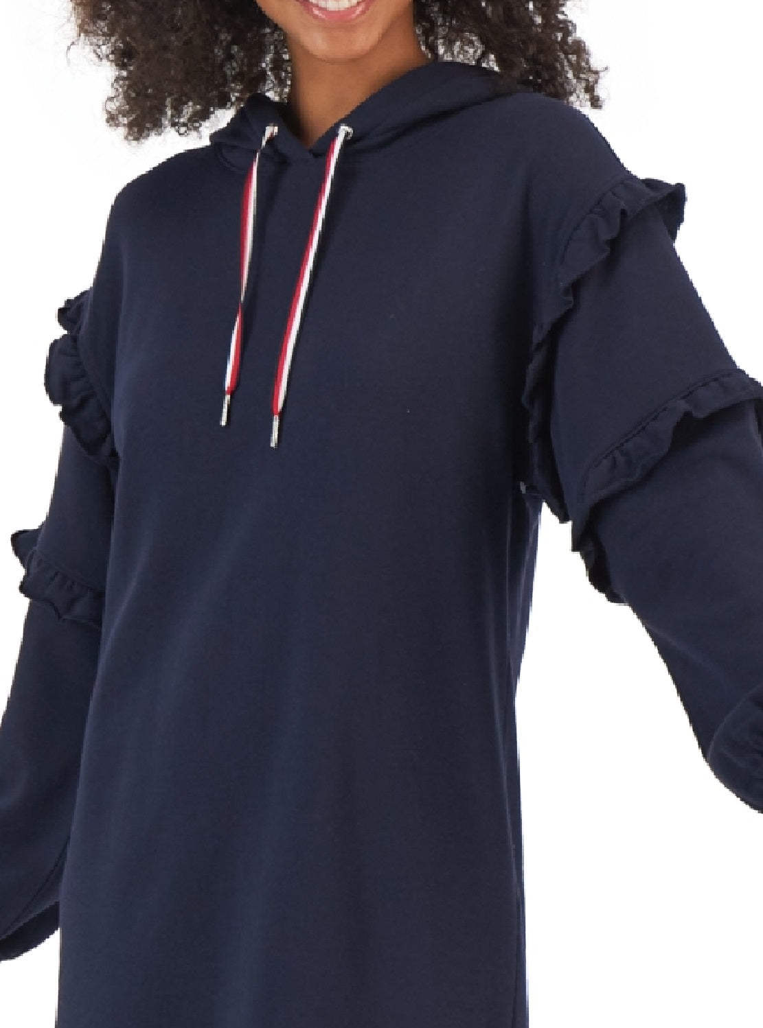 Vestido moletom feminino Tommy Hilfiger com mangas franzidas, azul, tamanho extragrande