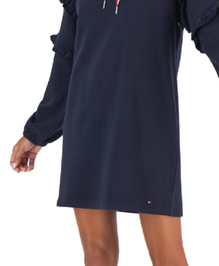 Vestido moletom feminino Tommy Hilfiger com mangas franzidas e tamanho grande, azul