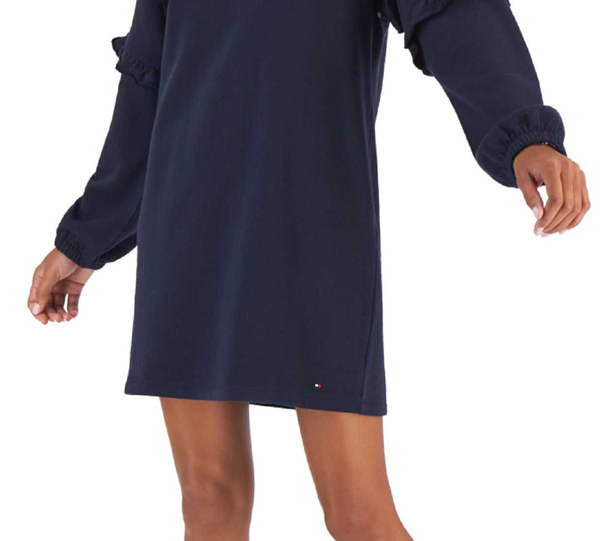 Vestido moletom feminino Tommy Hilfiger com mangas franzidas e bolsos laterais, tamanho P