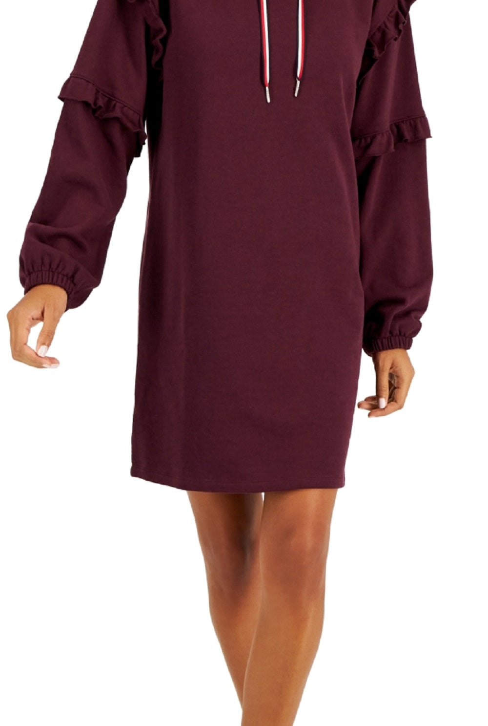 Vestido moletom feminino Tommy Hilfiger com mangas franzidas e tamanho grande, vermelho