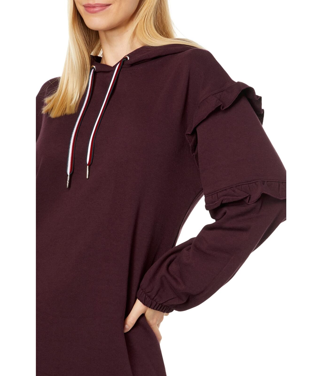 Vestido moletom feminino Tommy Hilfiger com mangas franzidas e estampa de leopardo, tamanho médio