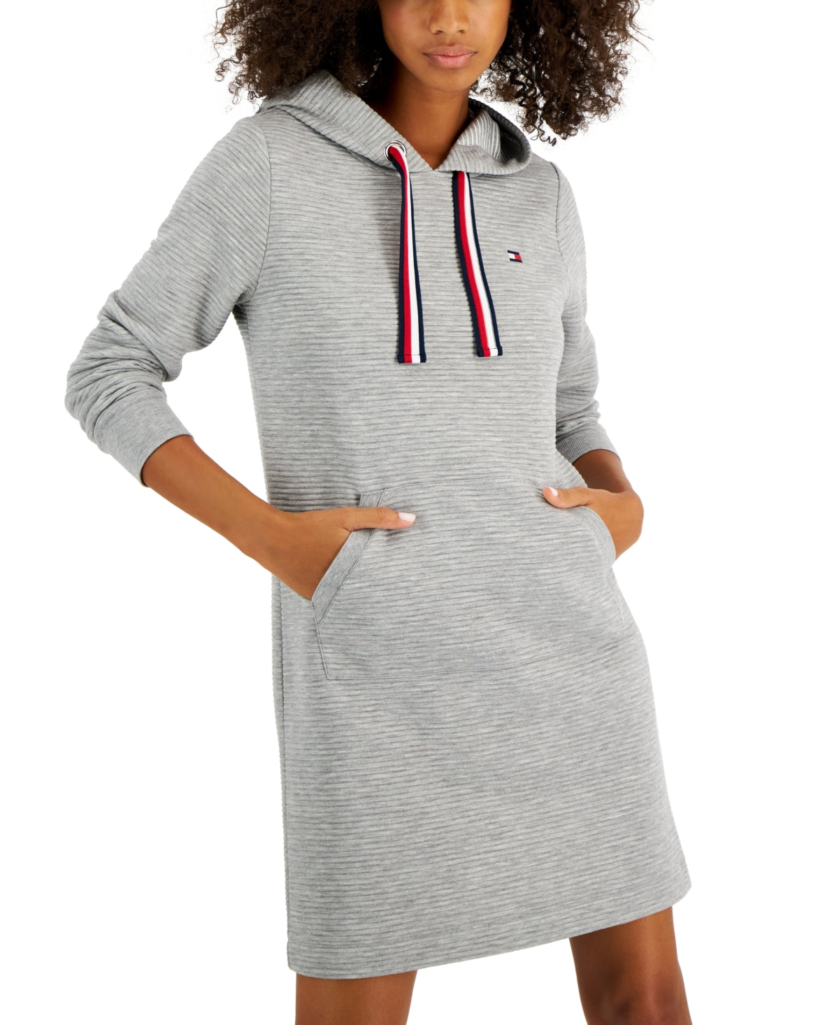 Vestido moletom com capuz e manga comprida Tommy Hilfiger feminino cinza tamanho GG