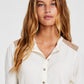 Tommy Hilfiger Feminino Faux Suede Acabamento Henley Top Branco