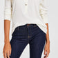 Tommy Hilfiger Feminino Faux Suede Acabamento Henley Top Branco