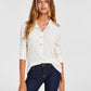 Tommy Hilfiger Feminino Faux Suede Acabamento Henley Top Branco