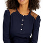 Tommy Hilfiger Feminino Faux Suede Trim Henley Top Azul Tamanho P