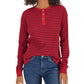Tommy Hilfiger Top Henley Listrado Manga Longa Feminino Vermelho