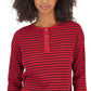Tommy Hilfiger Top Henley Listrado Manga Longa Feminino Vermelho