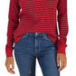 Tommy Hilfiger Top Henley Listrado Manga Longa Feminino Vermelho