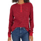 Tommy Hilfiger Top Henley Listrado Manga Longa Feminino Vermelho