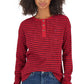 Tommy Hilfiger Top Henley Listrado Manga Longa Feminino Vermelho