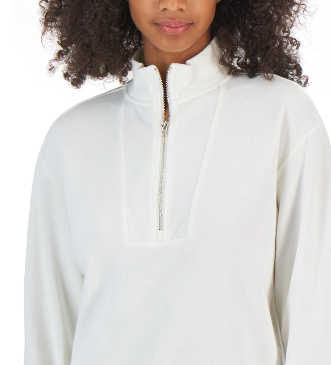 Tommy Hilfiger Moletom feminino curto com zíper 1/2, branco, tamanho médio