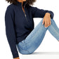 Tommy Hilfiger Moletom feminino curto com zíper 1/2 azul tamanho grande