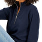 Tommy Hilfiger Moletom feminino curto com zíper 1/2 azul tamanho grande